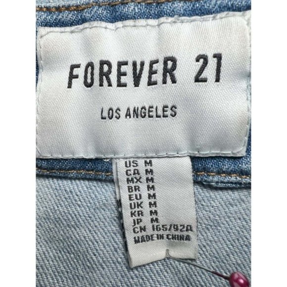 Forever21 Jean Jacket Women M Pocket Denim Button Up Long Sleeve Light Wash Blue - Picture 3 of 10